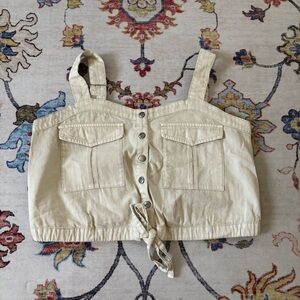 Free People We The Free Cream Palm Desert Denim Button-Up Top Medium